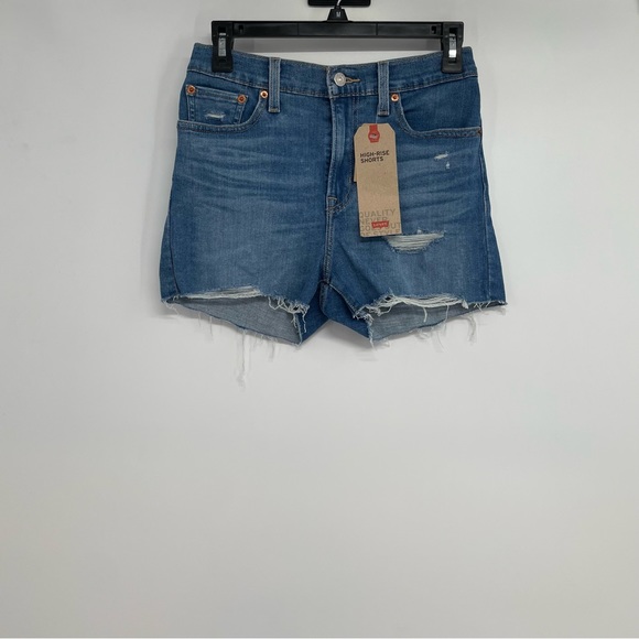 NWT Levis 501 Original High Rise Denim Shorts Women’s 27 Blue Distressed New - Picture 2 of 16